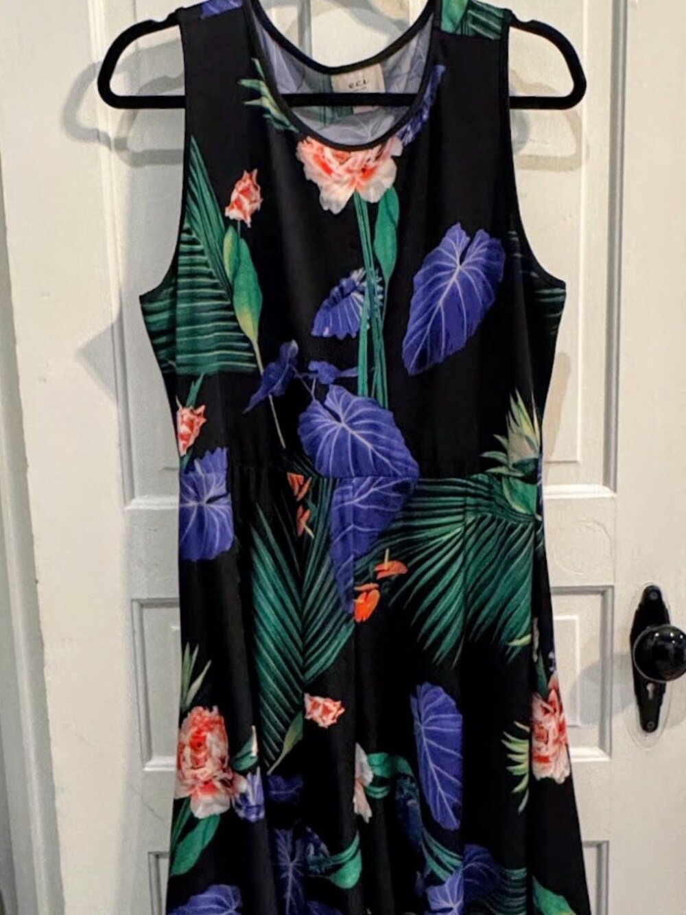 ECI Tropical Print Dress with Flutter Hem